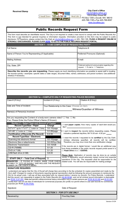 First page of the Public Records Request Form