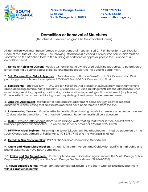 First page of the Demolition or Removal of Structures