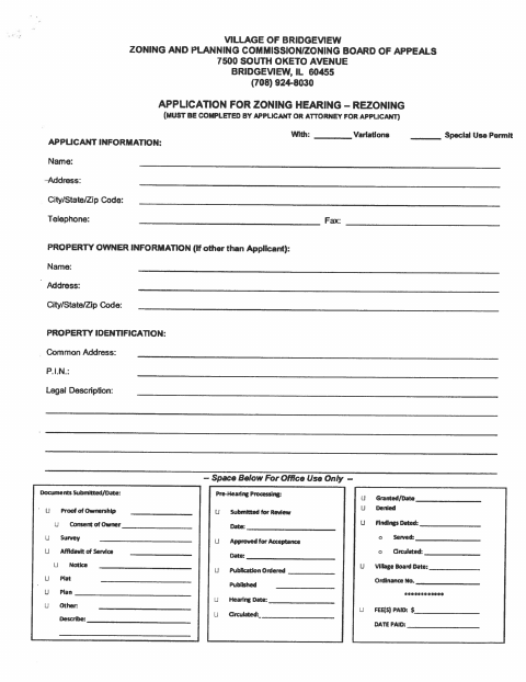 First page of the Zoning Hearing Rezoning Application