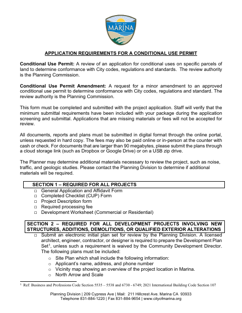 First page of the Application Requirements for a Conditional Use Permit