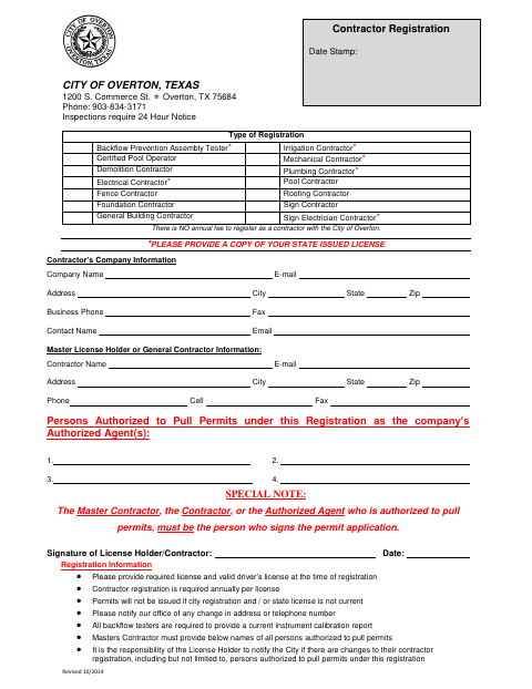 First page of the Contractor Registration Form