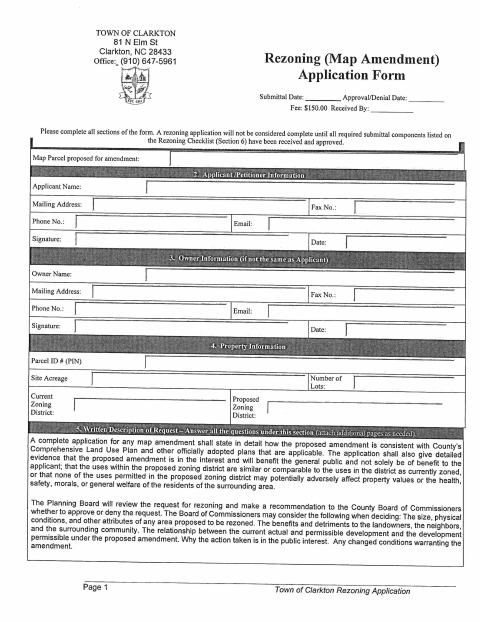 First page of the Rezoning (Map Amendment) Application