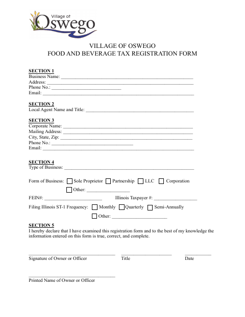 First page of the Food and Beverage Tax Registration Form