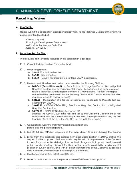 First page of the Parcel Map Waiver
