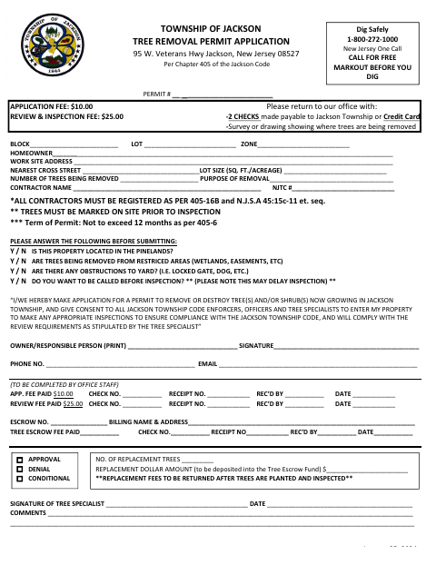 First page of the Tree Removal Permit Application