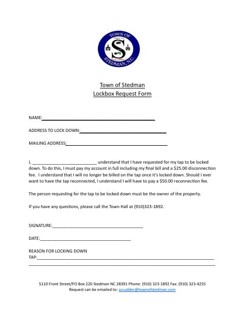 First page of the Lockbox Request Form