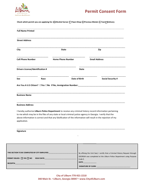 First page of the Alcoholic Beverage Pouring/Delivery Permit Consent Form