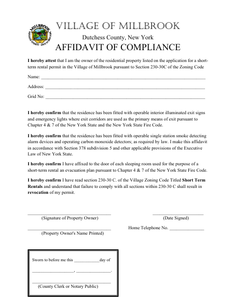 First page of the Affidavit of Compliance