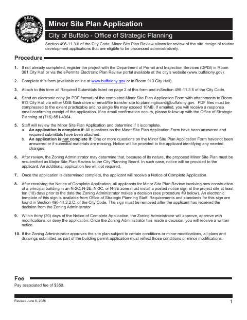 First page of the Minor Site Plan Application