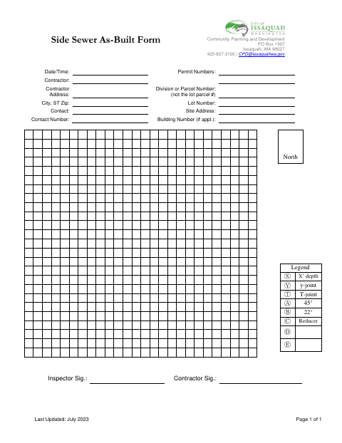 First page of the Side Sewer As-Built Form