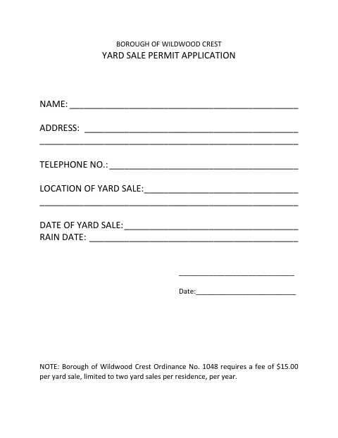 First page of the Yard Sale Permit Application