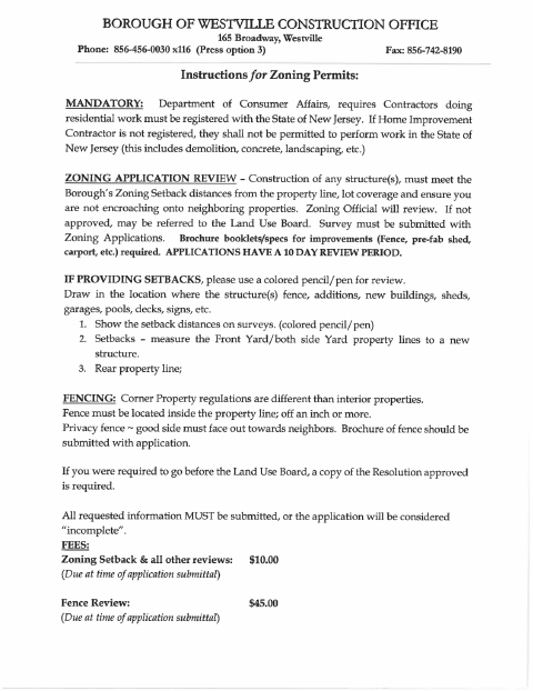 First page of the Zoning Application