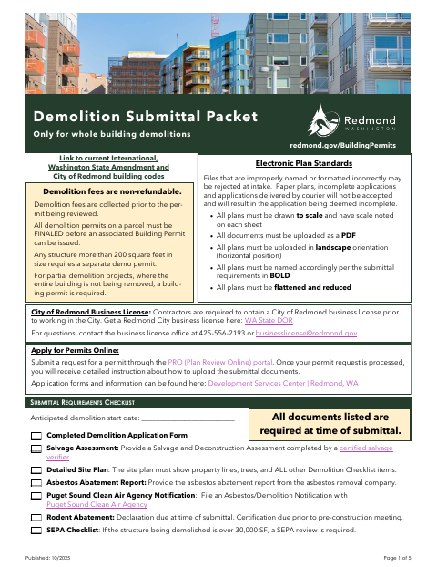First page of the Demolition Permit Application