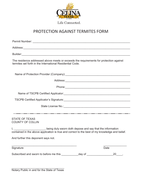 First page of the Termite Protection Affidavit