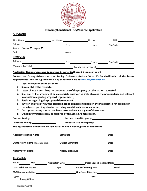 First page of the Rezoning, Conditional Use, or Variance Application
