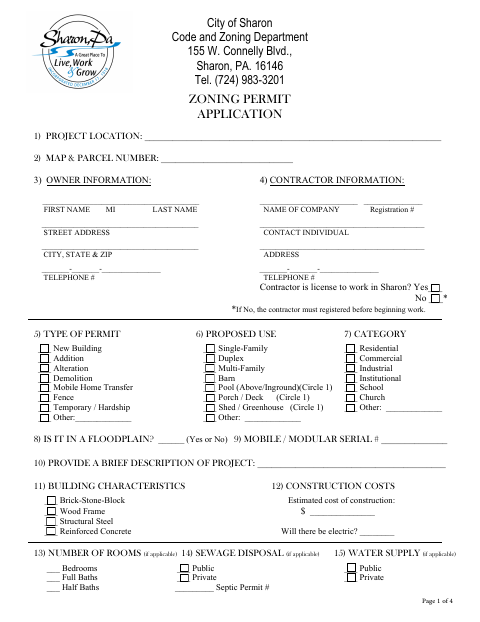First page of the Zoning Permit Application