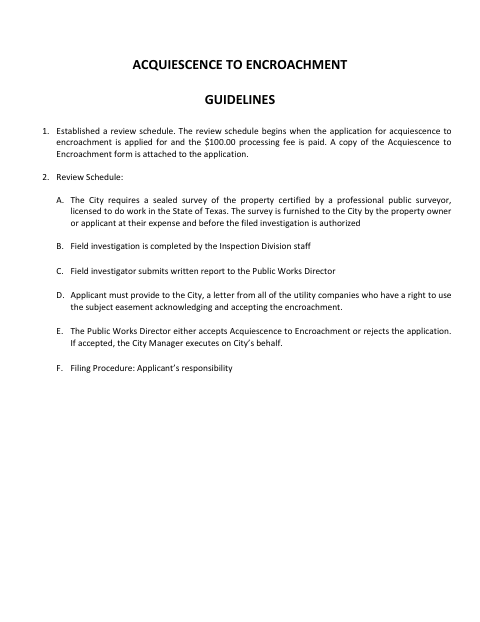 First page of the Acquiescence to Encroachment