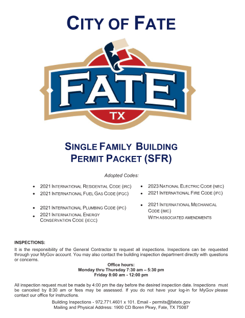 First page of the Single Family Building Permit Packet (SFR)