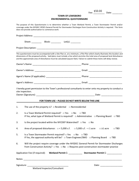First page of the Environmental Questionnaire