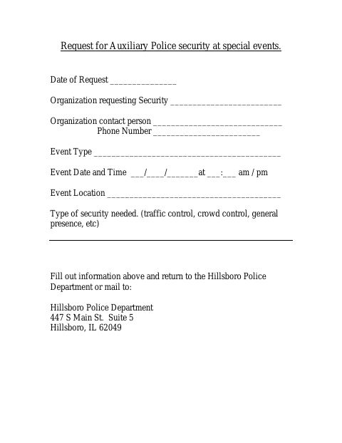 First page of the Auxiliary Police Request Form