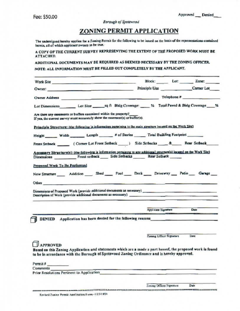 First page of the Zoning Permit Application