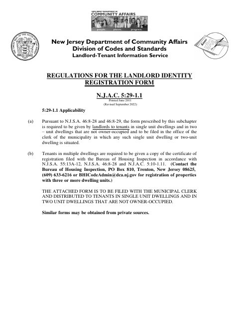 First page of the Landlord Identity Registration Form