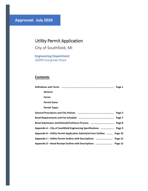 First page of the Utility Permit Application