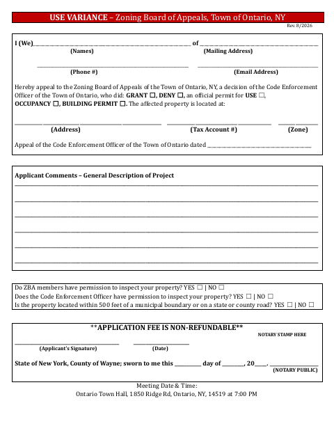 First page of the Use Variance Application