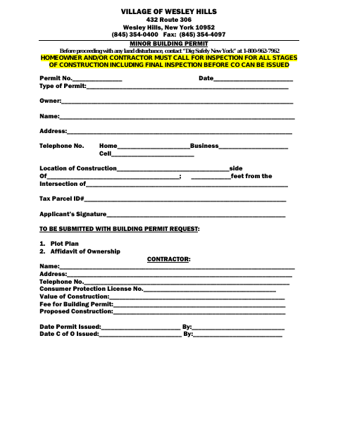 First page of the Minor Building Permit
