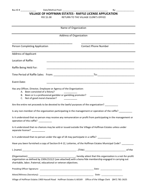 First page of the Raffle License Application