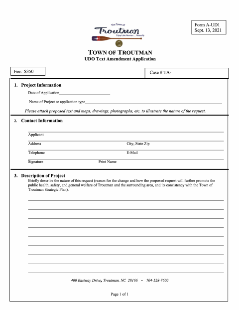 First page of the UDO Text Amendment Application
