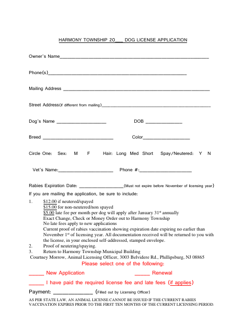 First page of the Dog License Application