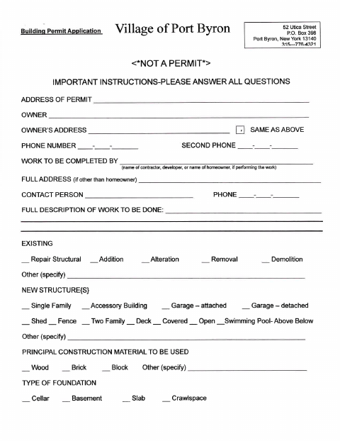 First page of the Building Permit Application