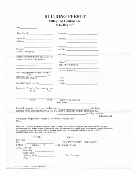 First page of the Building Permit Application