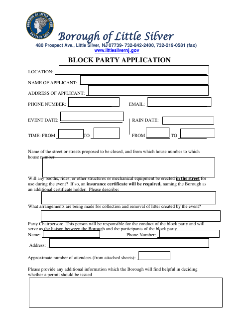 First page of the Block Party Application