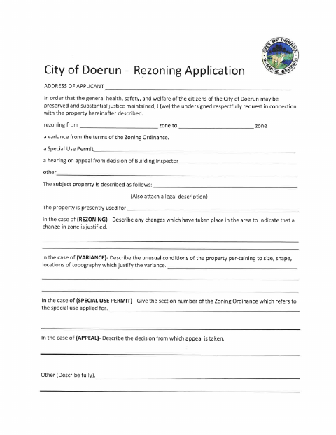 First page of the Rezoning Application