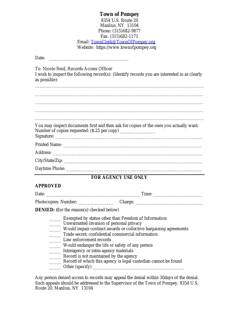 First page of the Freedom of Information Records Request