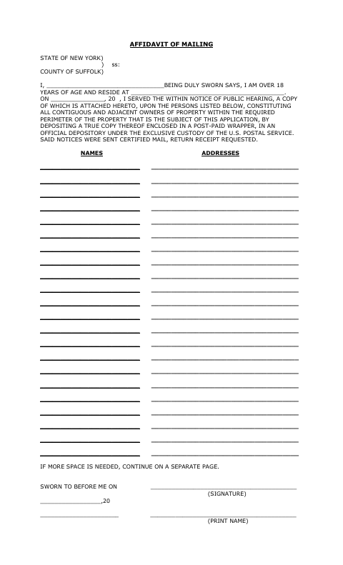 First page of the Affidavit of Mailing