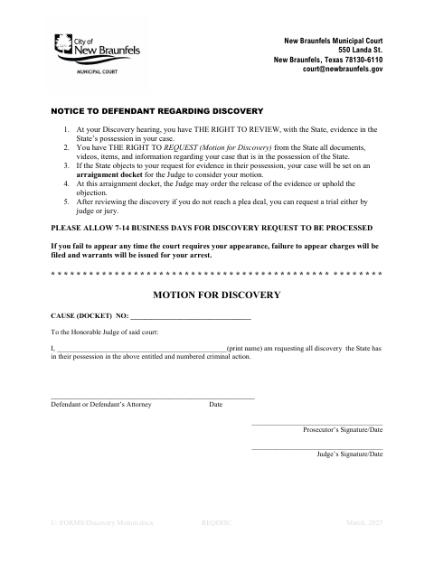 First page of the Motion for Discovery