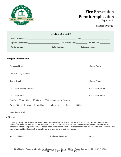 First page of the Fire Prevention Permit Application