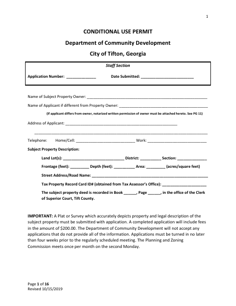 First page of the Conditional Use Permit Application