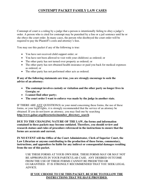 First page of the Family Law Contempt Petition Package