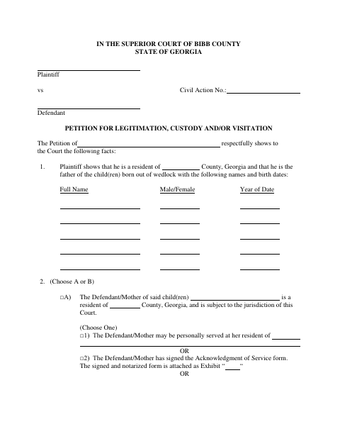 First page of the Petition For Legitimation, Custody And Visitation
