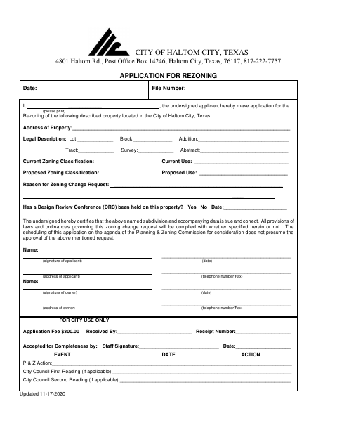 First page of the Application for Rezoning
