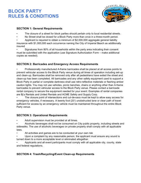 First page of the Block Party Application