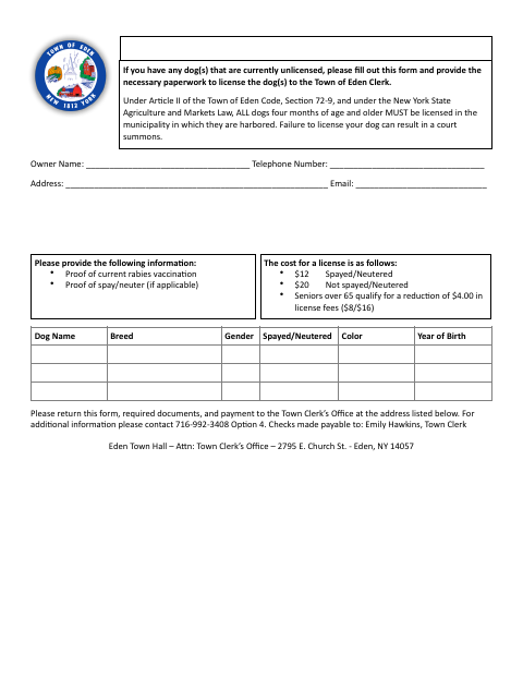 First page of the Dog License Application
