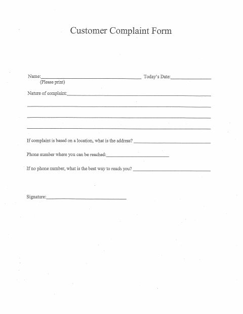 First page of the Customer Complaint Form