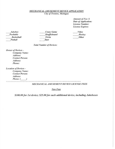 First page of the Mechanical Amusement Device Application