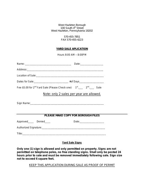 First page of the Yard Sale Application