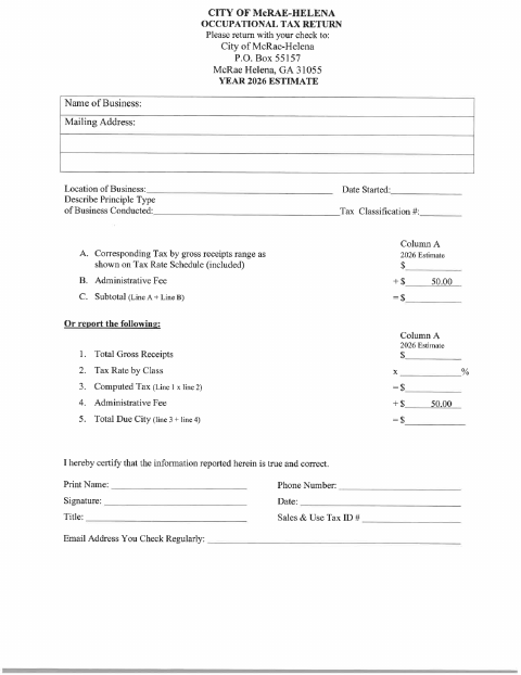 First page of the Occupational Tax Return